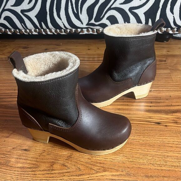 No. 6 Pull On Brown Leather Sterling Limning Wood Heel Boots Sz 5 (35) - Picture 1 of 9